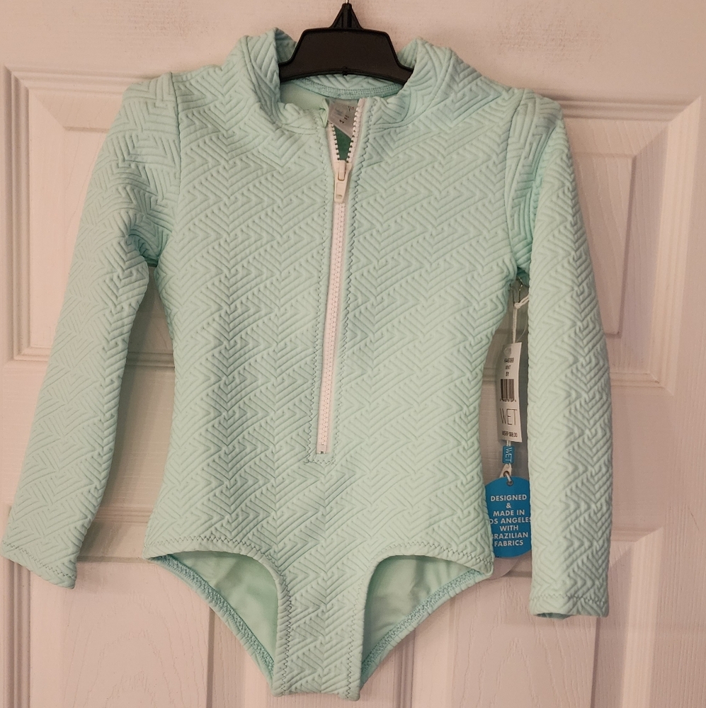 WET Swimwear Girl's Front Zip Dover One-Piece In Mint Size 5Y - Picture 3 of 10